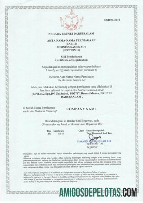 Brunei Business License amostra